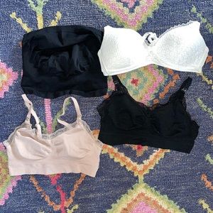 2 nursing bras, 1 regular bra, and a belly band